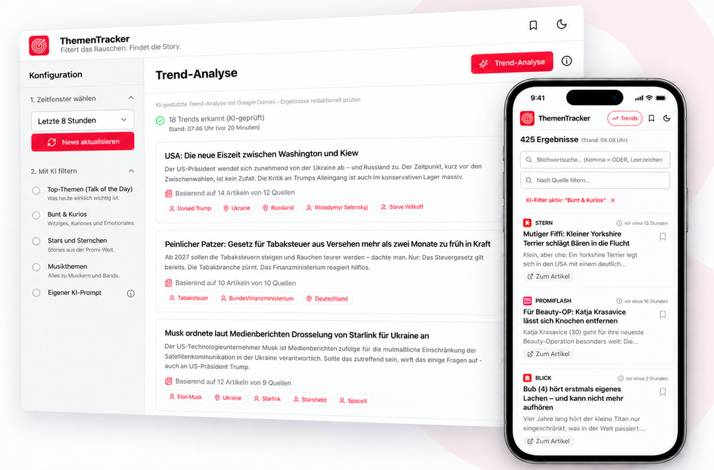 ThemenTracker news and trend analysis interface